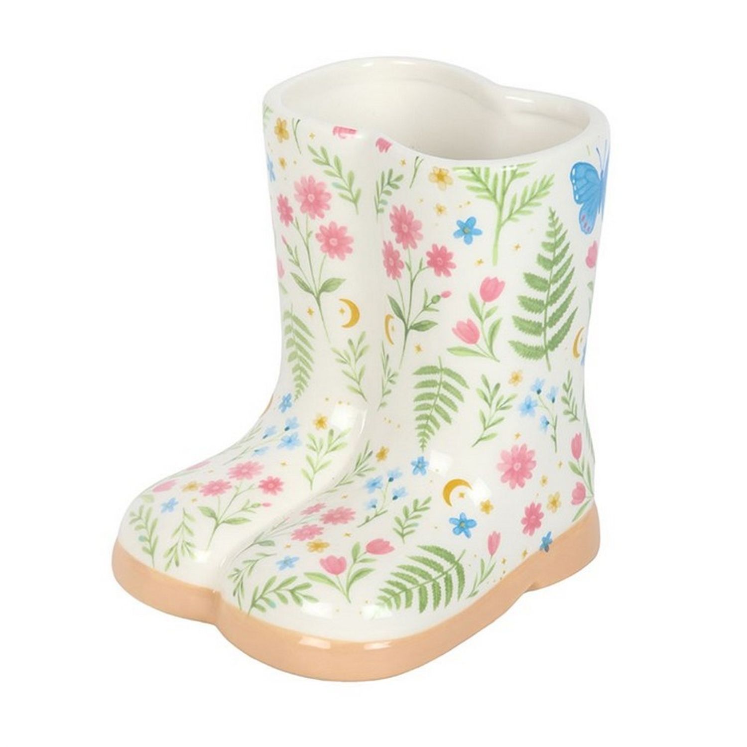 Something Different Luna Bloom Welly Boot Floral Planter - White/Pink/Green