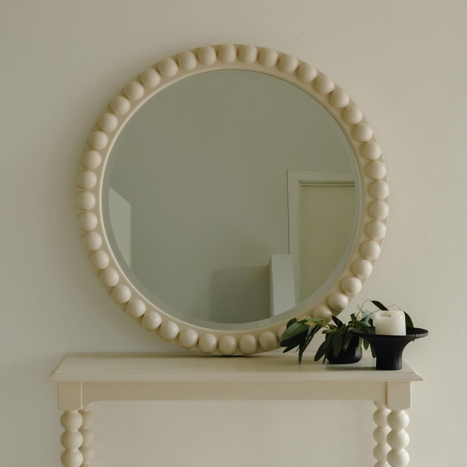 Statement Furniture Cromwell Round Wall Mirror with Bobbin Design - Linen, Cream
