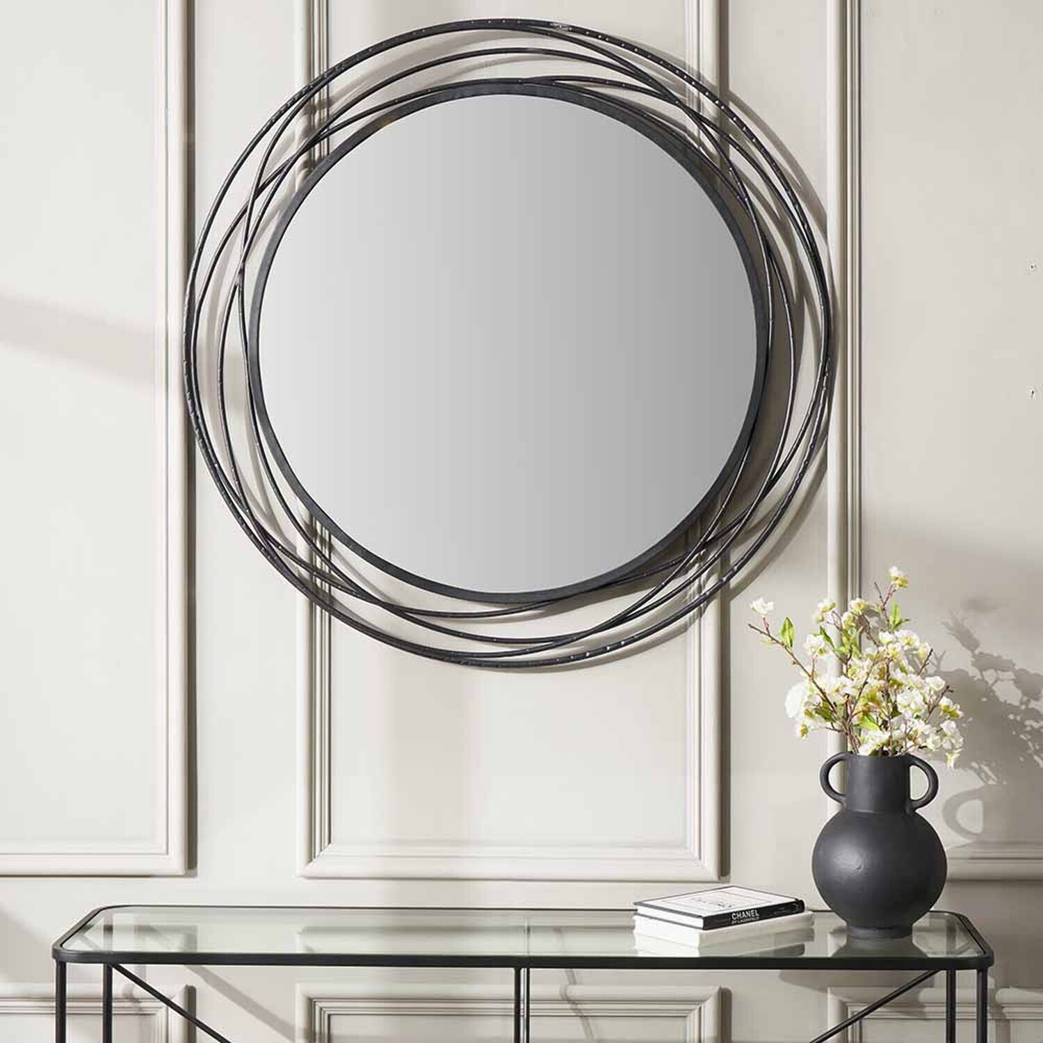 Image of Swirl Round Wall Mirror - Black