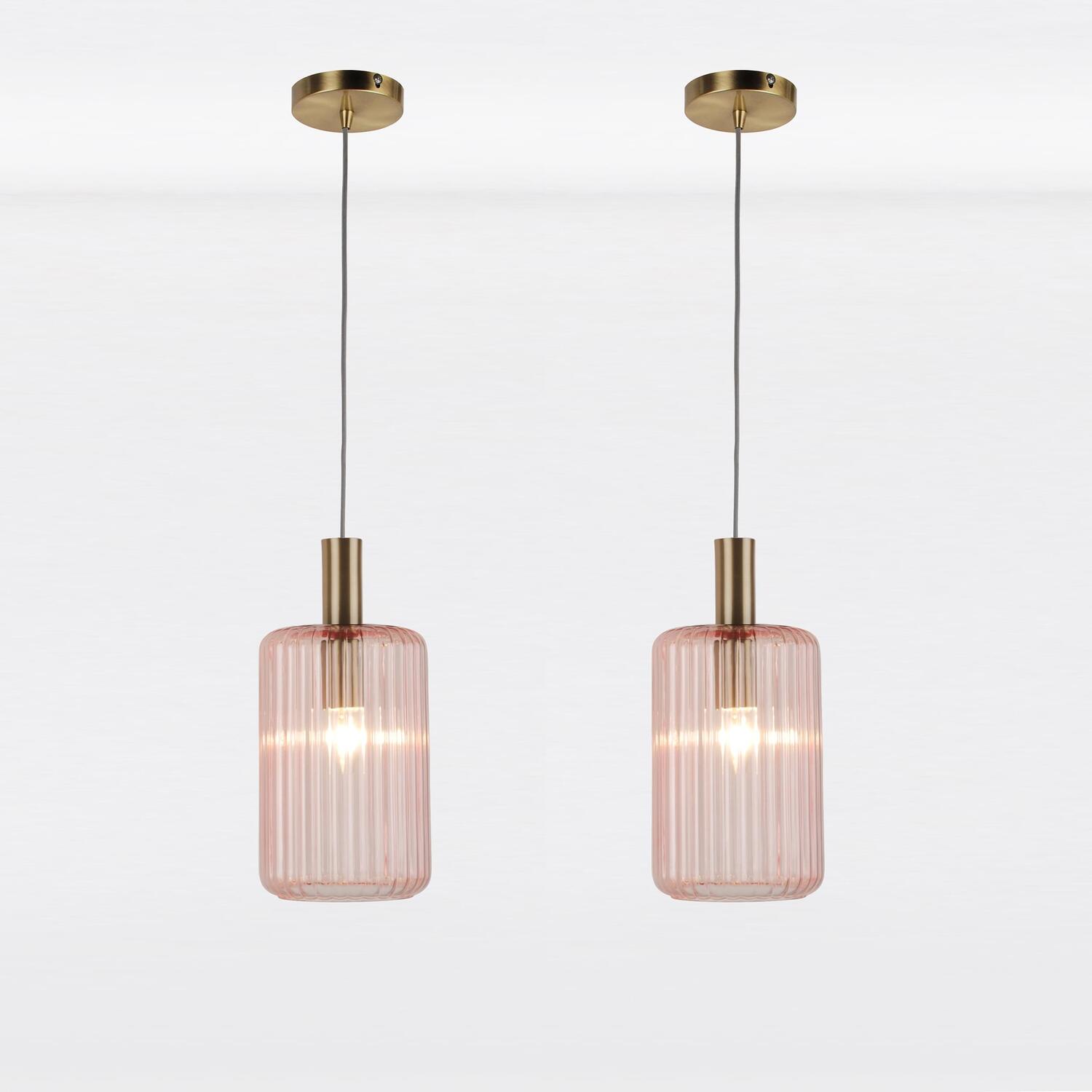 First Choice Lighting Set Of 2 Walpole Ceiling Single Pendant Lights - Gold & Blush Pink