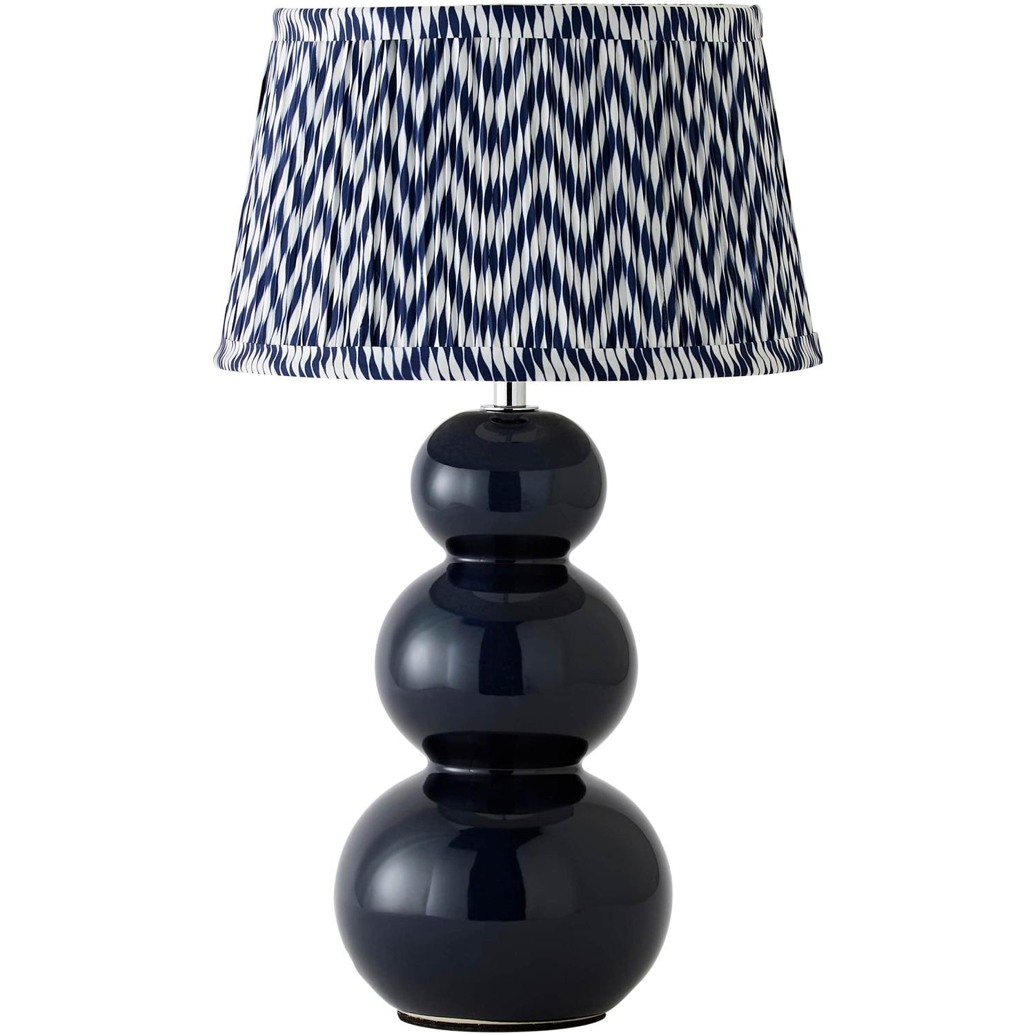 Valuelights Edie Chevron Print Pleated Shade Ceramic Bobble Base Table Lamp - Navy / Yes - Navy / Yes