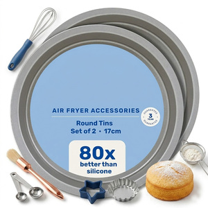 4 x 17cm Deep Round Air Fryer Tins Non-Stick Carbon Steel Pans For Baking & Roasting