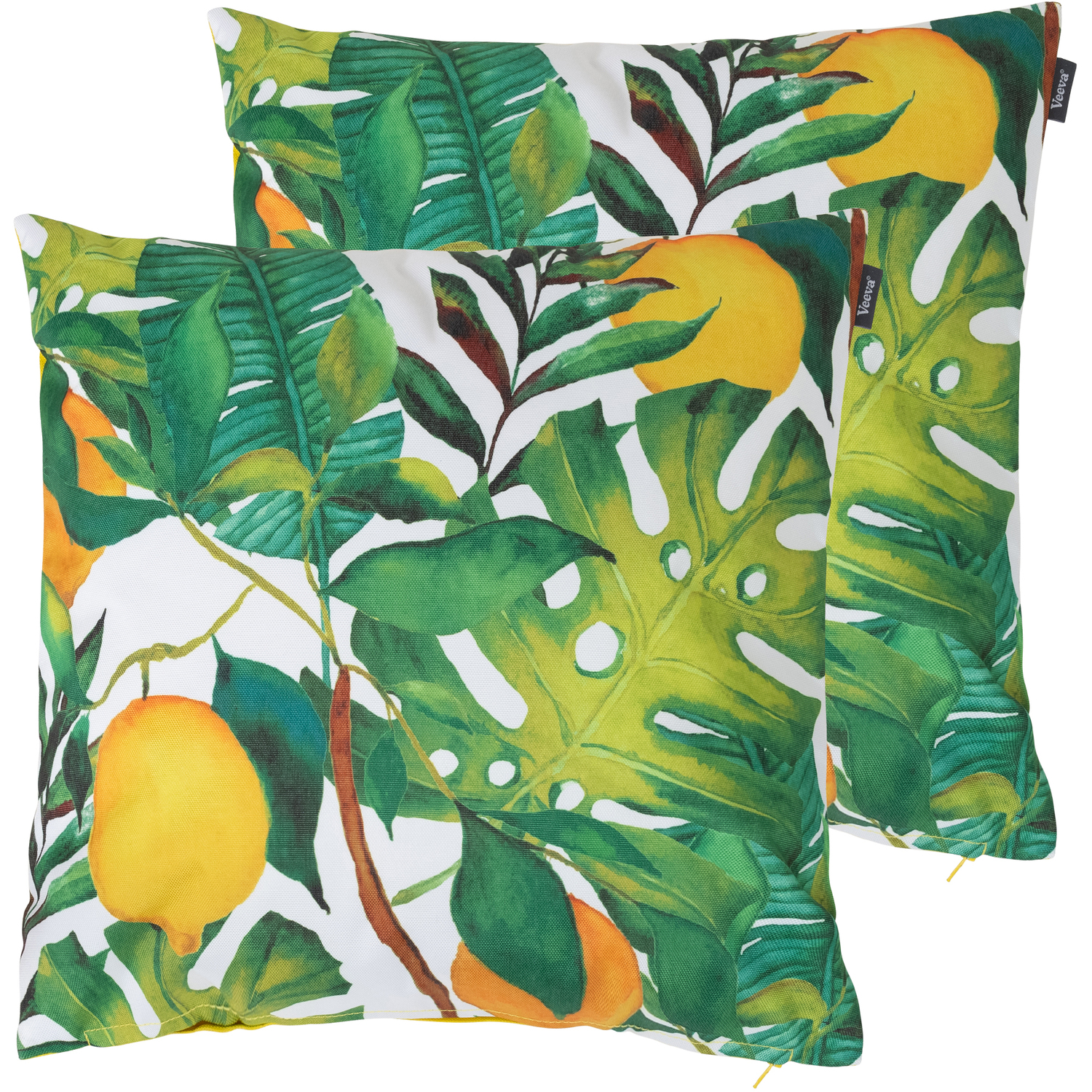 Icon Lemon Leaf Print Indoor And Outdoor Cushion (Set Of 2) - Yellow
