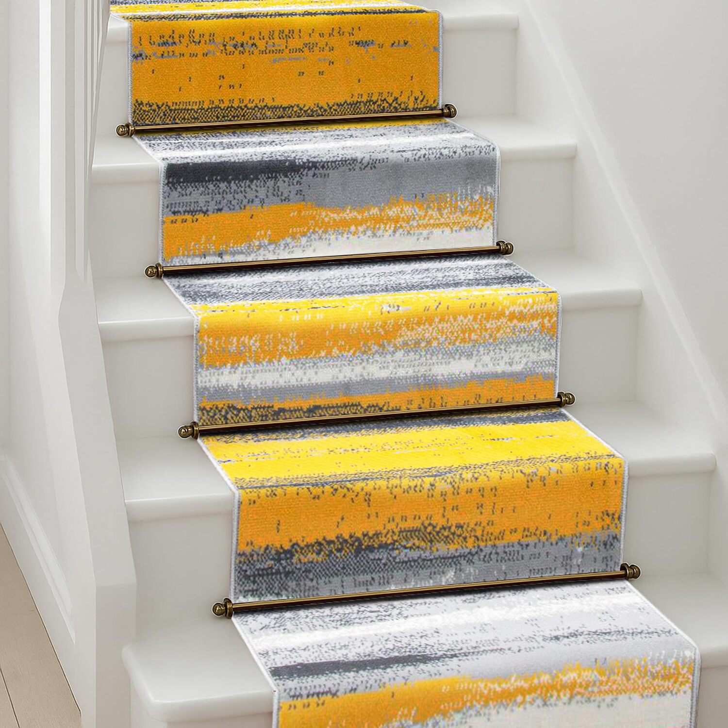 Bravich LTD Abstract Lines Hallway Runner Rug Non Slip Low Pile Hall Carpet in Mustard | Size: 60 cm x 450 cm