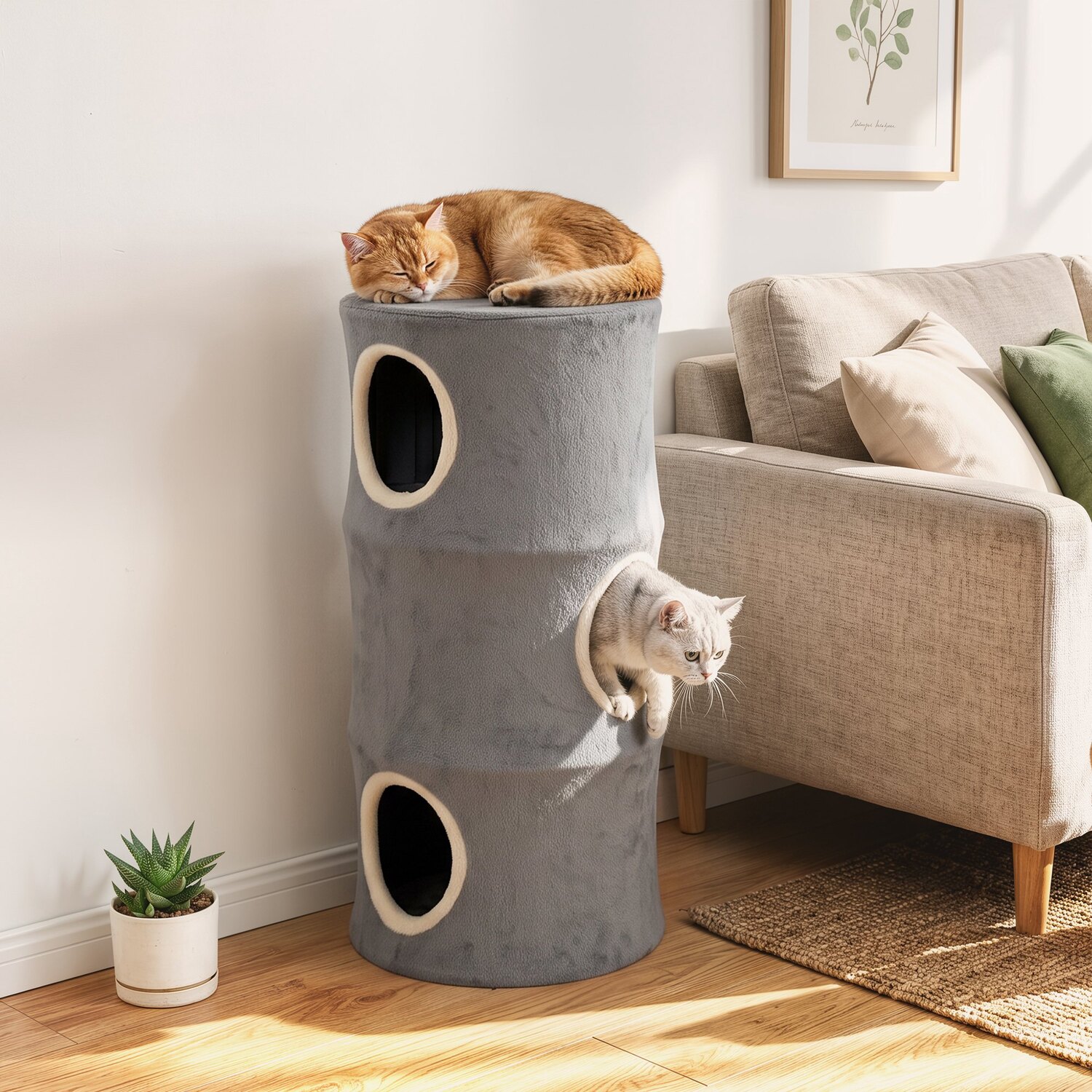 PAWHUT Cat House for Indoor Kittens, Cat Condo w/ Removable Washable Cover in Grey | Size: 80cm - Image 6