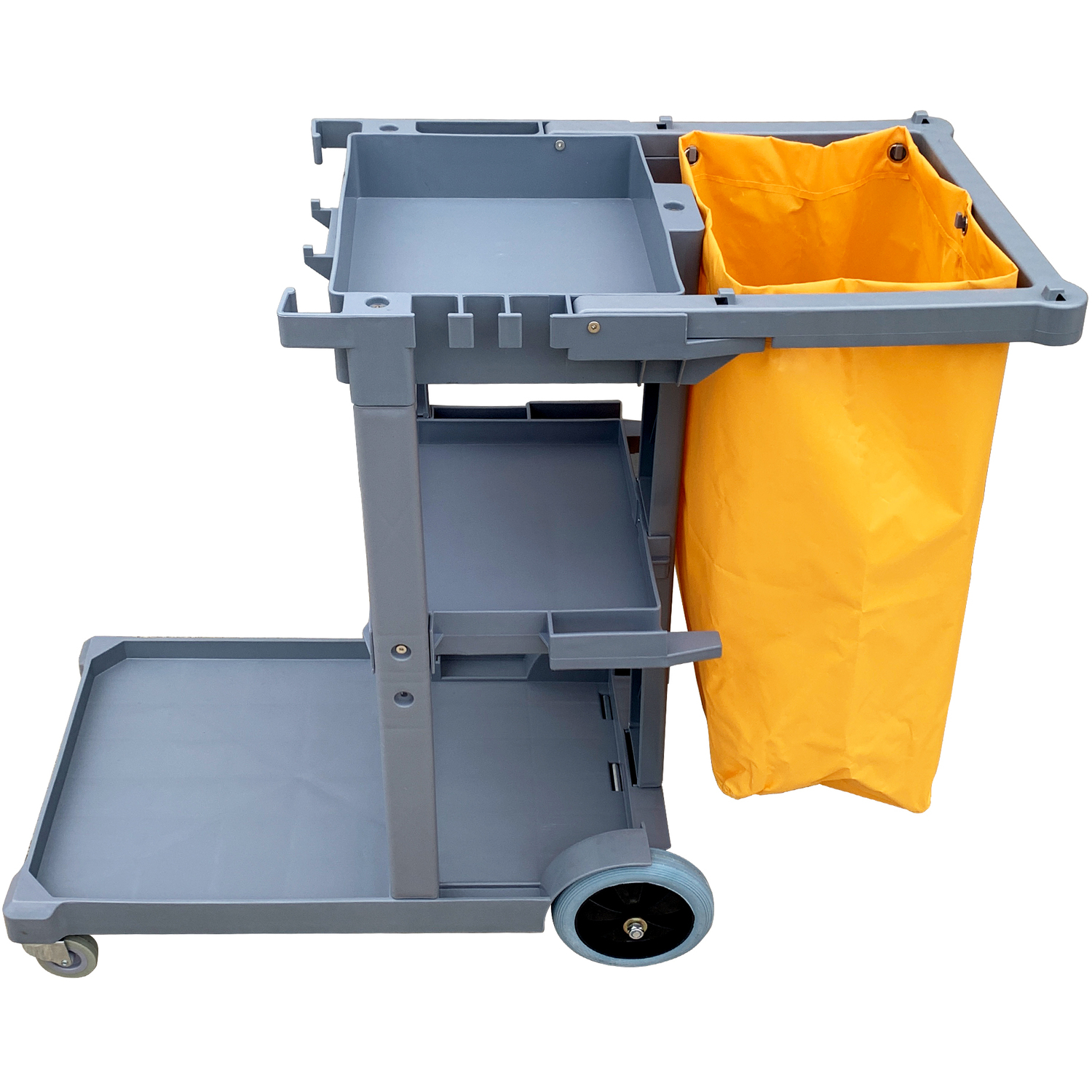 Tdbs The Dustpan And Brush Store Grey Commercial Cleaning Trolley, 3 Shelves Multipurpose Janitorial Cart With Large Capacity Removable Waste Bag - Image 3