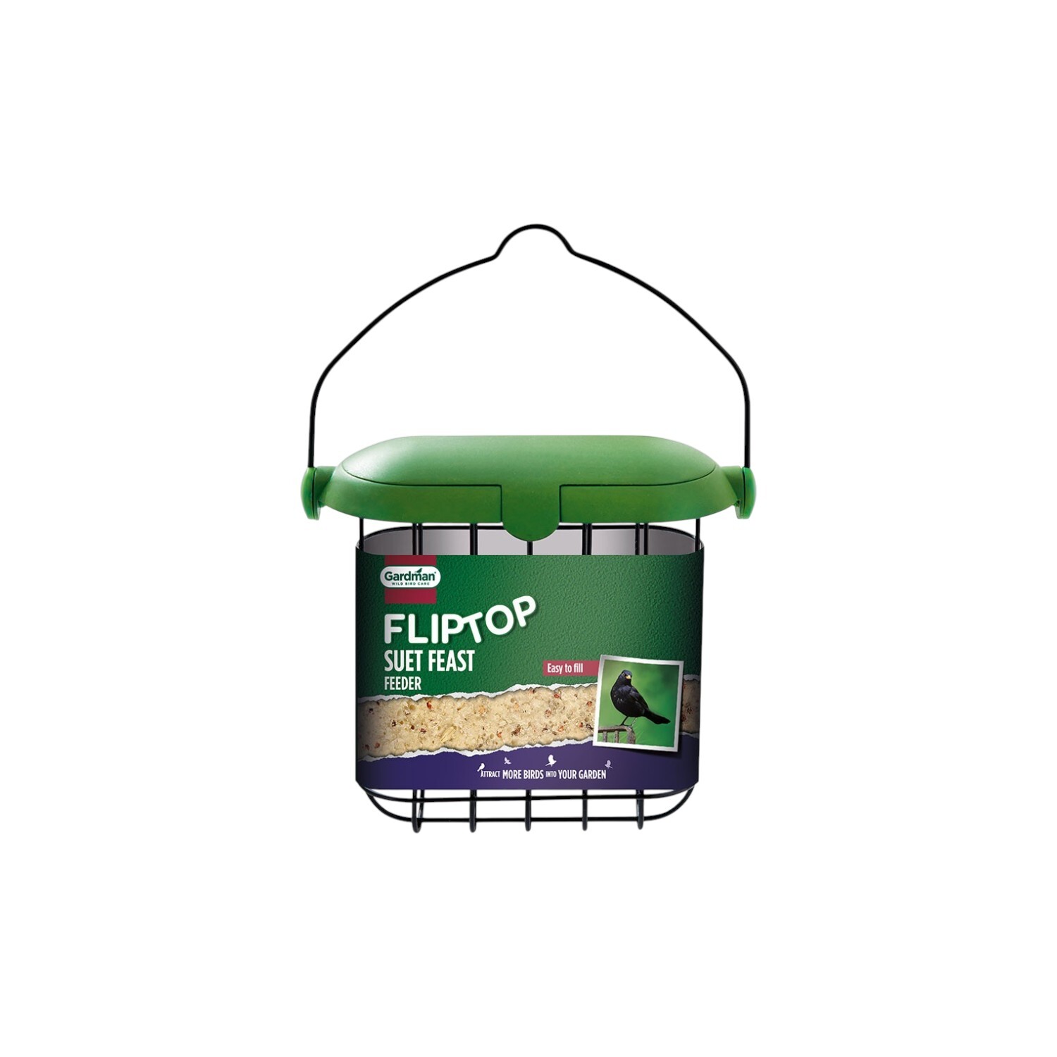 Gardman Flip Top Suet Bird Feeder - Green And Black