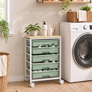 HOMCOM 6-Tier Storage Trolley on Wheels with 5 Pull-Out Drawers