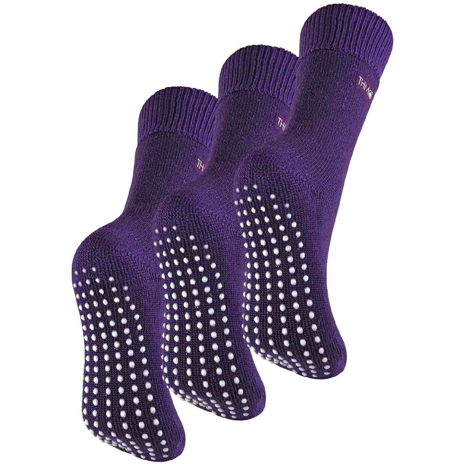 THMO 3 Pair Multipack Womens Fleece Slipper Socks Breathable Crew Indoor Thermal Socks with Grip - Image 3