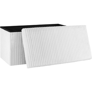 Storage Ottoman Padded Foldable Bench Chest with Lid, Off-White Corduroy, Medium
