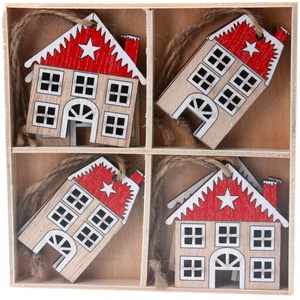 Set of 8 Hanging Wooden Christmas House Decorations