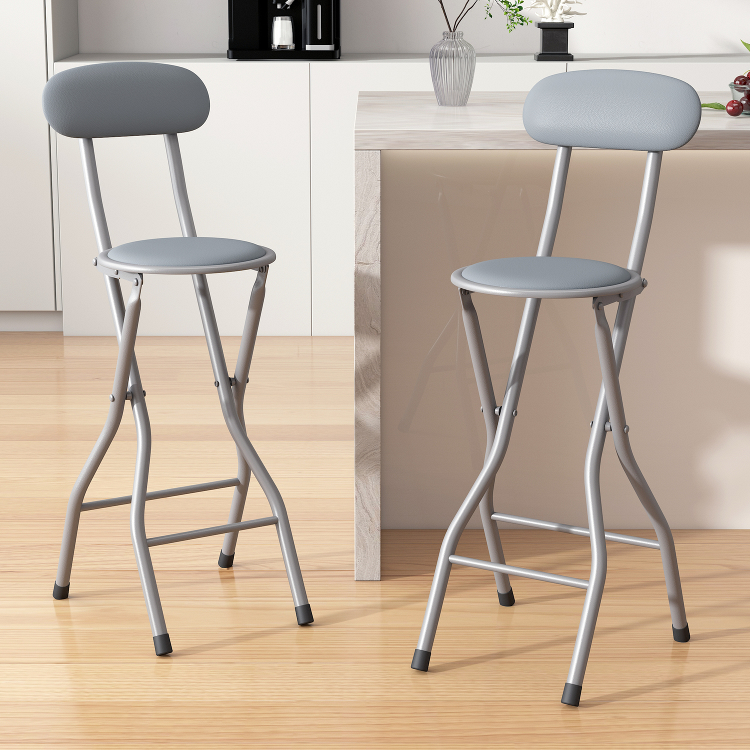 Mcc Direct Set Of 2 Folding Breakfast Bar Stools Padded Kitchen Dining Chairs B - Grey