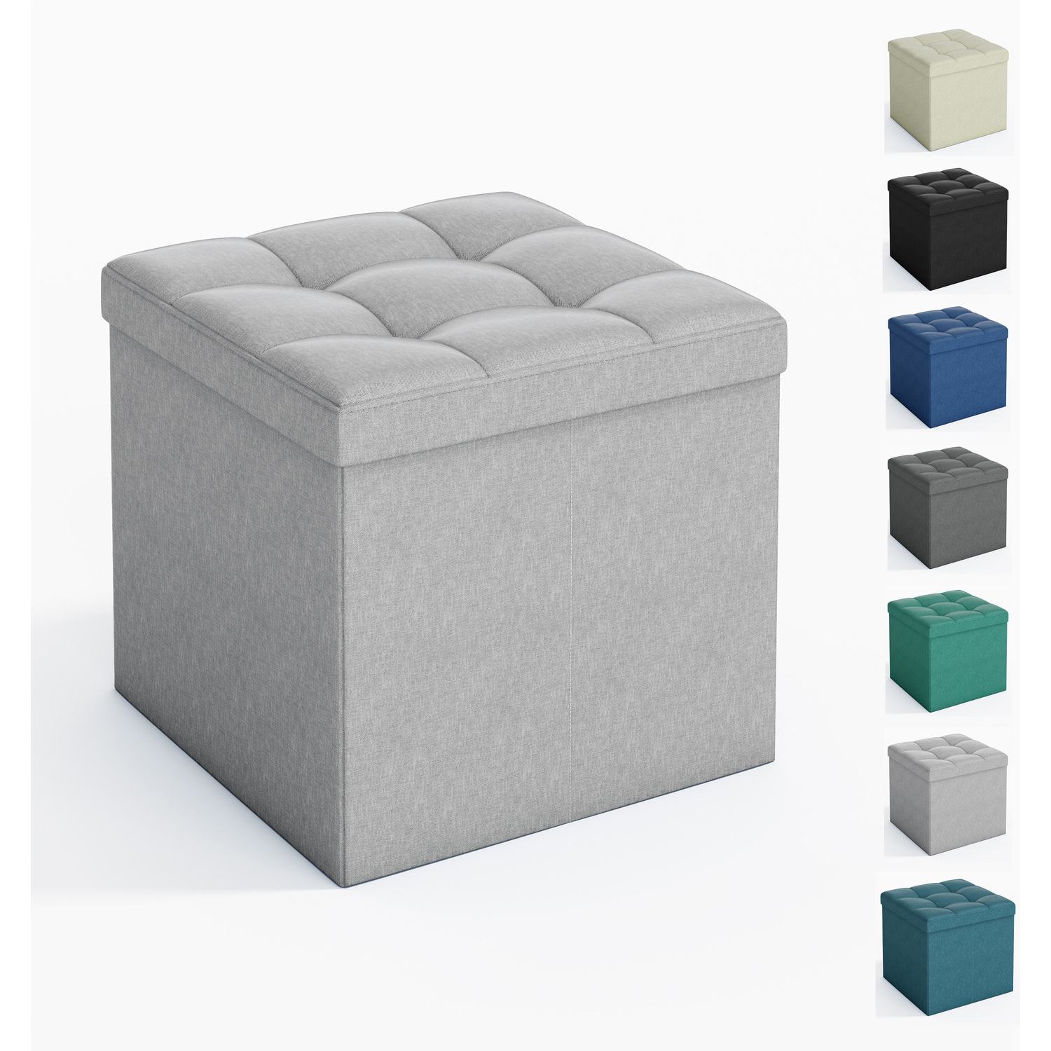 Mcc Direct 38Cm Square Foldable Storage Ottoman Upholstered Footstool C - Light Grey