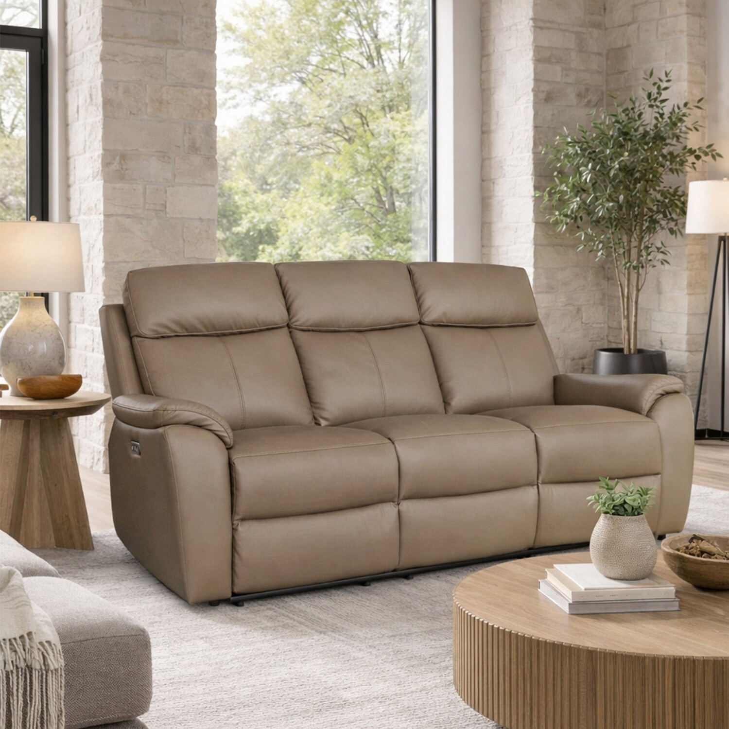 Aspire Kingsmere 3 Seater Power Recliner Sofa - Mushroom