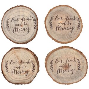 Set Of 4 Printed Log Coasters Christmas Decoration