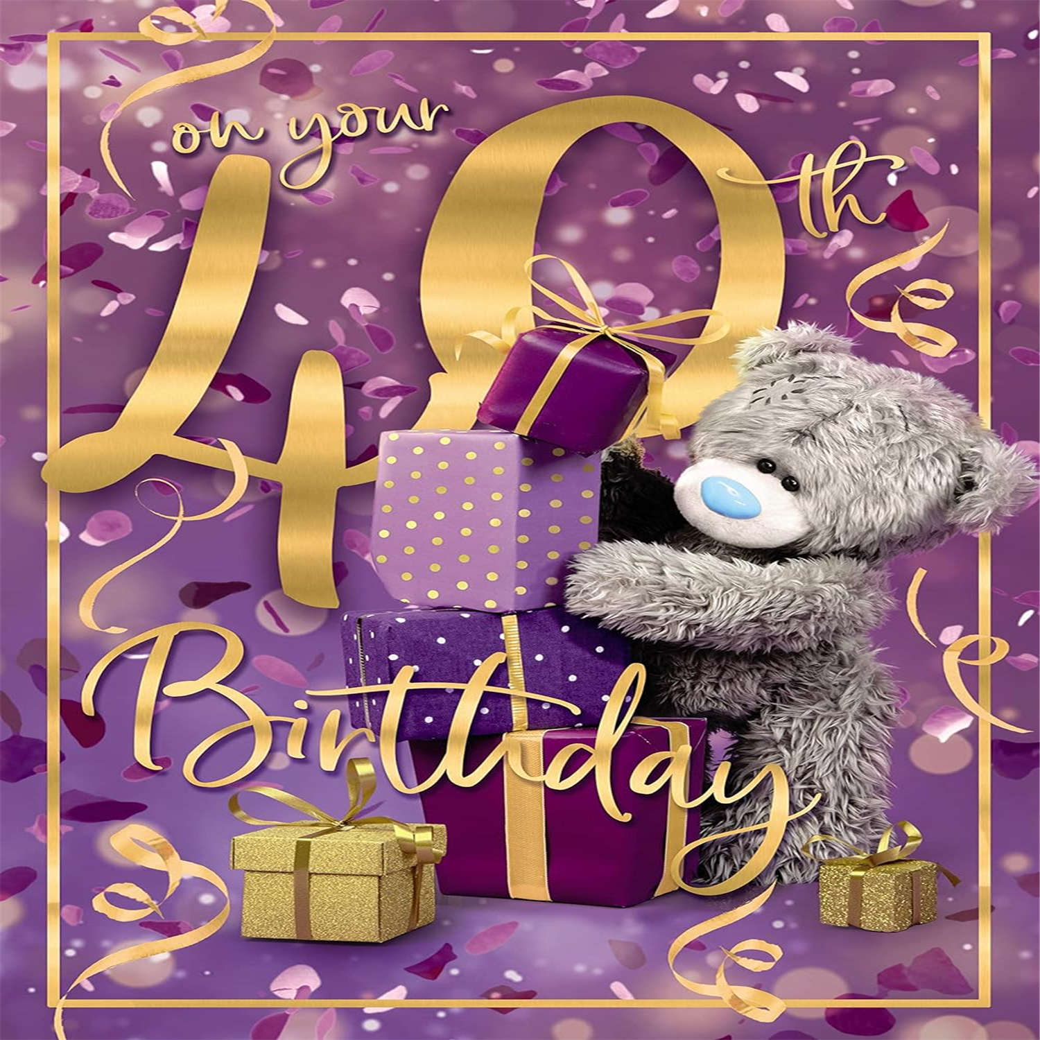 Me To You Bear With Stack Of Gifts 40Th Birthday Card - White - Image 3