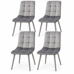Oira Homes Grey Velvet Dining Chairs Set of 4 Modern Quilted Kitchen Chairs