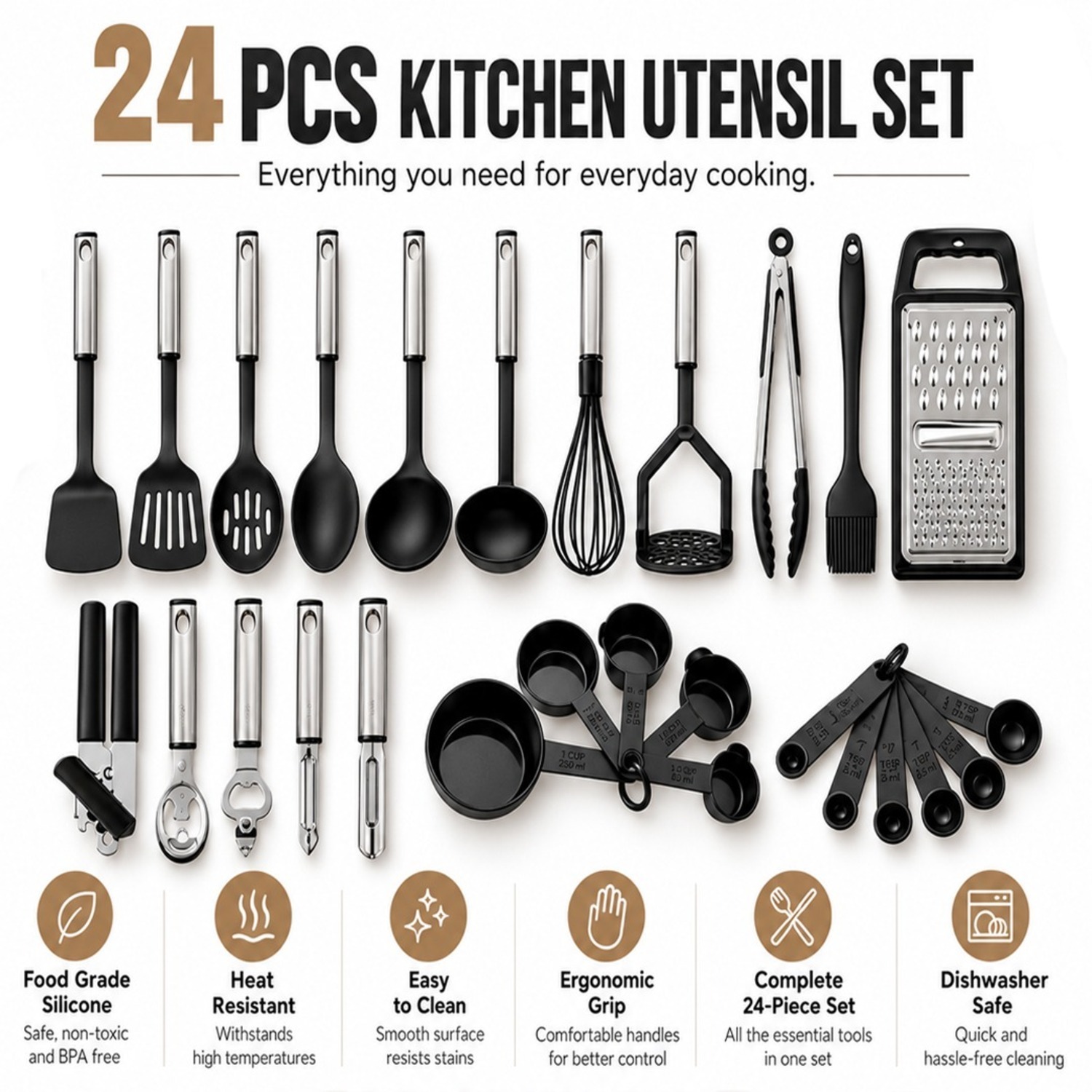 Atek 24 Pcs Kitchen Utensils Set - Black