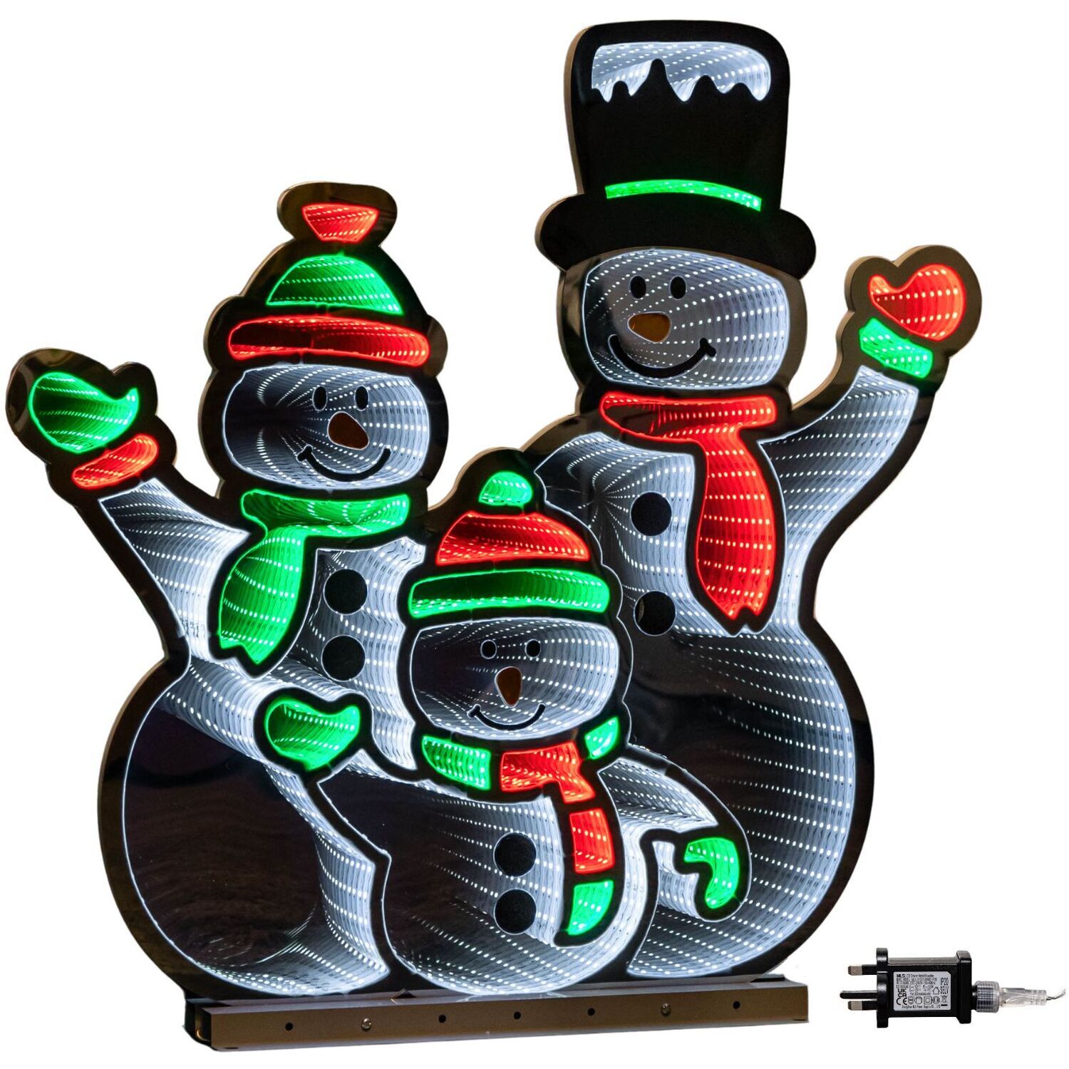 Snow Time 65Cm Infinity Snowmen Family On Metal Base With White Red & Green Leds - Image 3