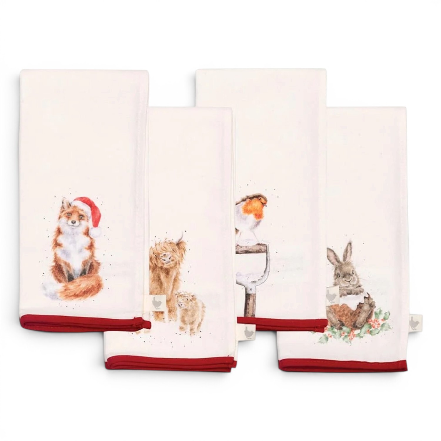 Wrendale Designs Four Christmas Illustrated Fabric Napkins Luxury Table Decor - Image 3