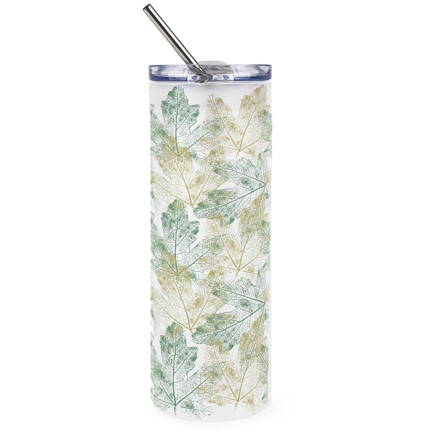 Spring Leaf Imprints Glass Travel Flask - Reusable Frosted Drinks Cup Gift - Image 2
