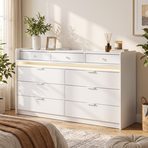 HOMCOM Chest of Drawers for Bedroom with LED Light & Charging Station, White
