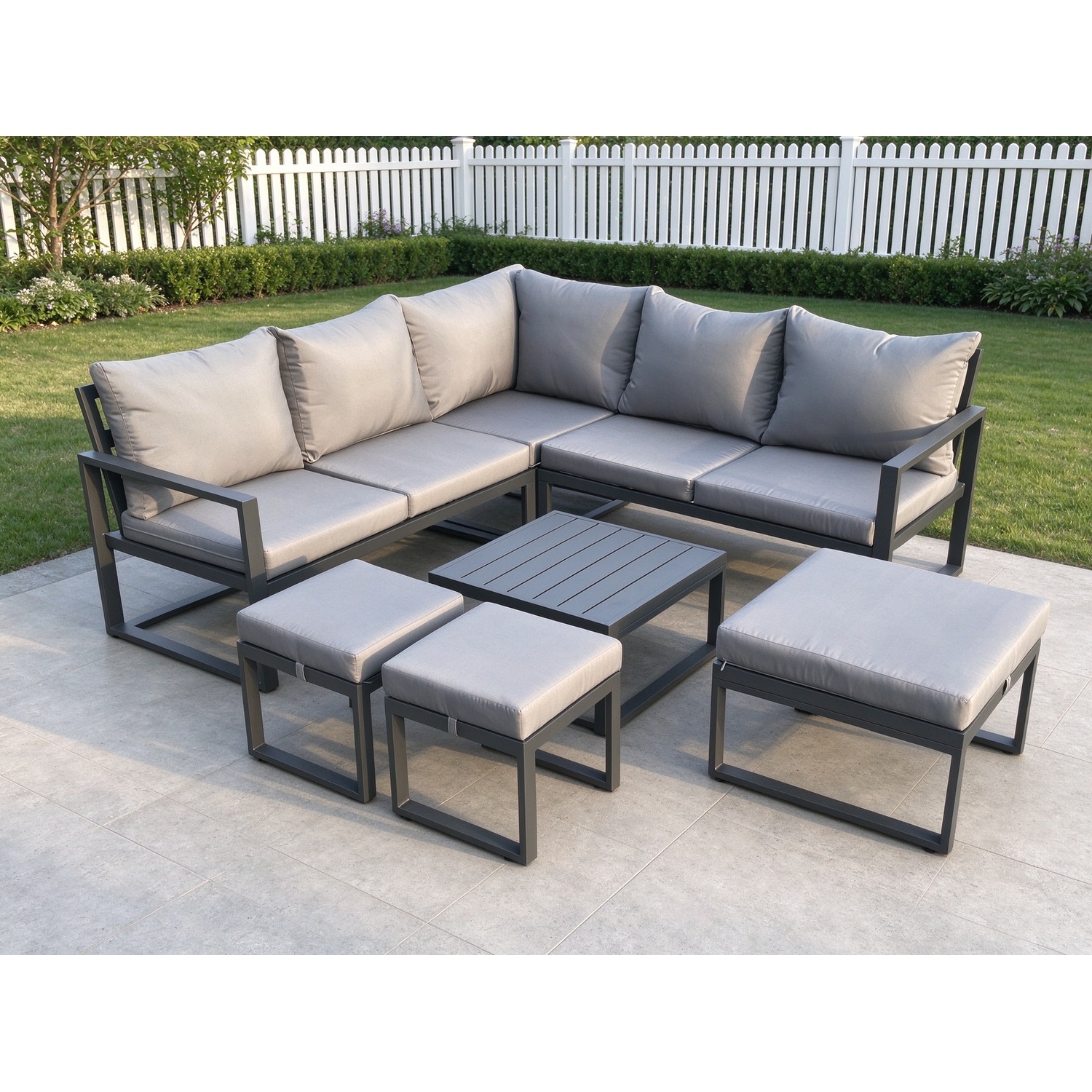 B&Q - Outdoor Garden Furniture Set Aluminium Lounge Sofa Square Coffee Table Sets With 3 Footstools Indoor Conservatory Set - Image 2