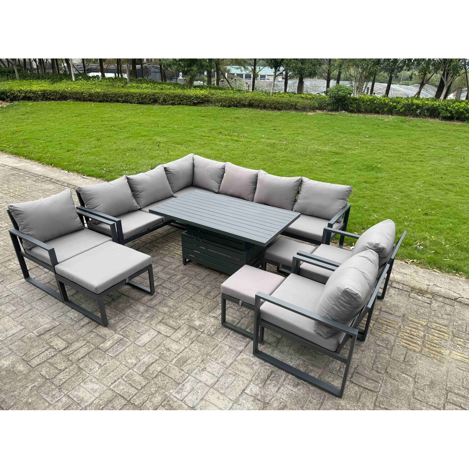 B&Q - Aluminium Adjustable Rising Lifting Dining Table Sofa Set 12 Seat Aluminium Garden Furniture Sets Dark Grey - Image 2