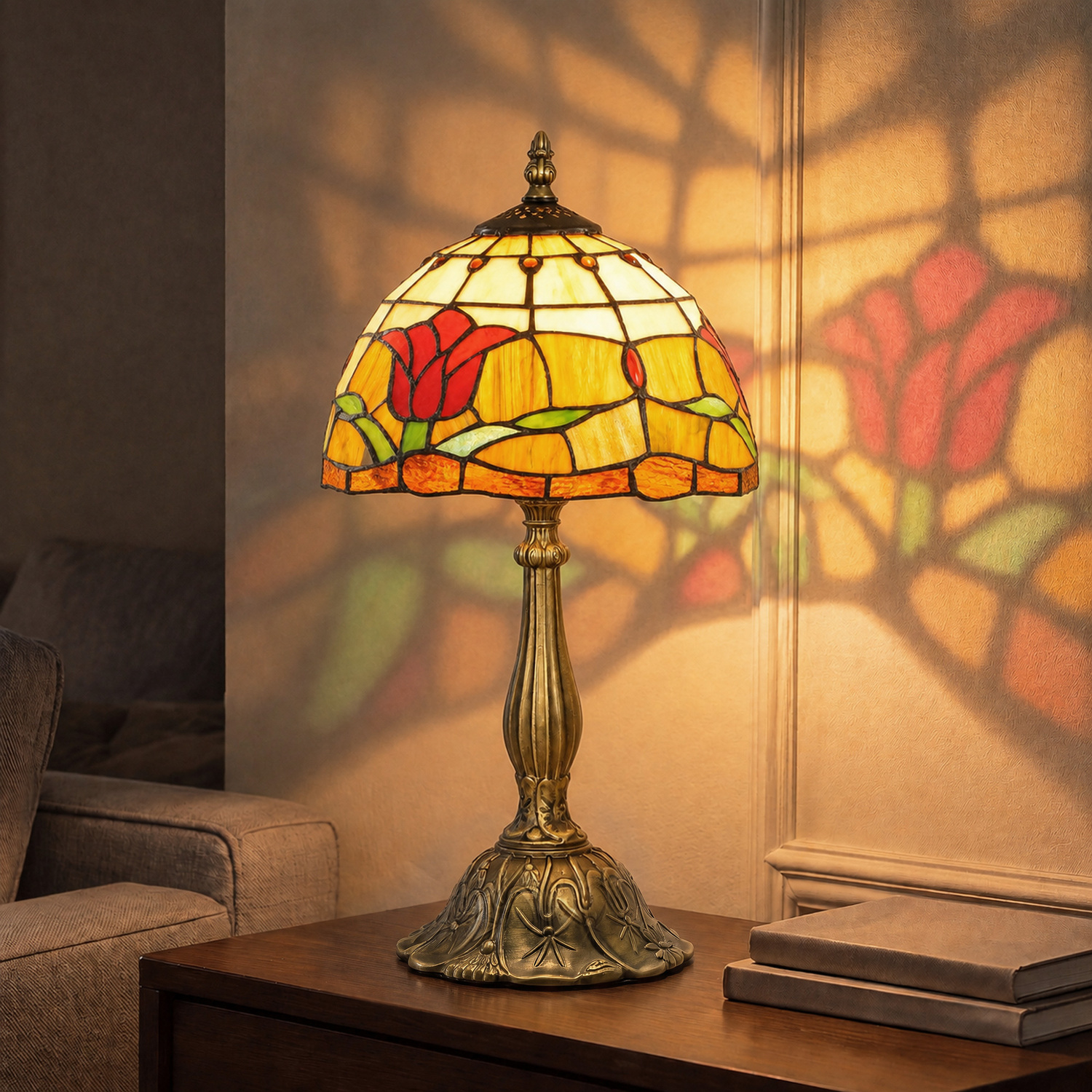 Homcom Red Tiffany Stained Glass Table Lamp, Handcrafted Artisan Lamp, Ø25 X 45H Cm, Zinc Alloy - Image 6