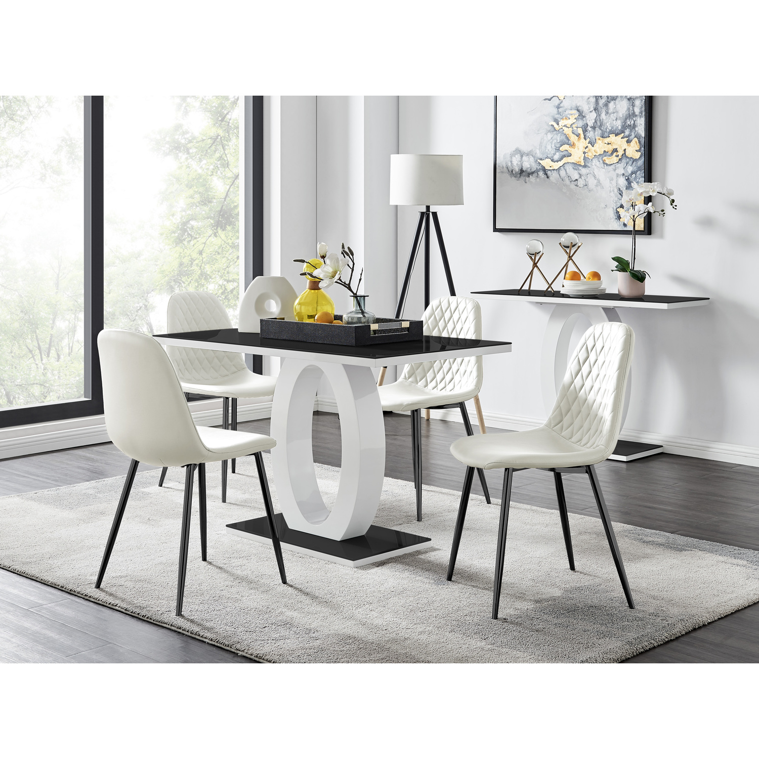 Giovani Black Dining Table With Four Corona Black Leg Chairs - White