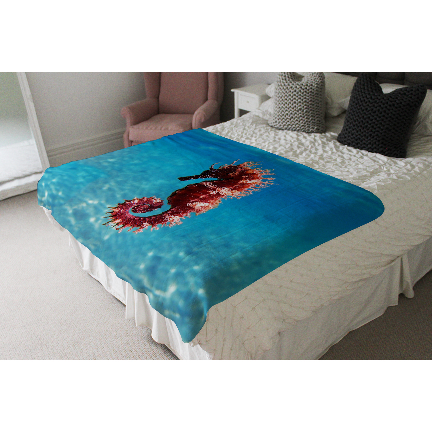 Mediterranean Seahorse Blanket - Blue