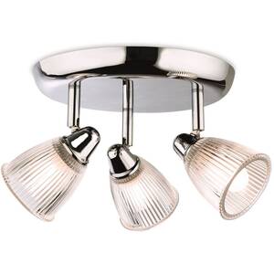 Echo 3 Light Bathroom Flush Light Chrome with Clear Ribbed Glass IP44, G9