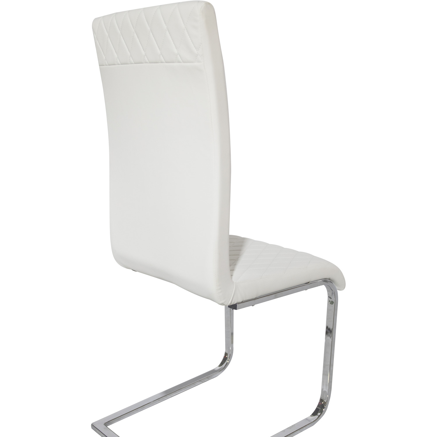 Pair Of Cantilever Pu Leather Upholstered Dining Chairs - White Matt