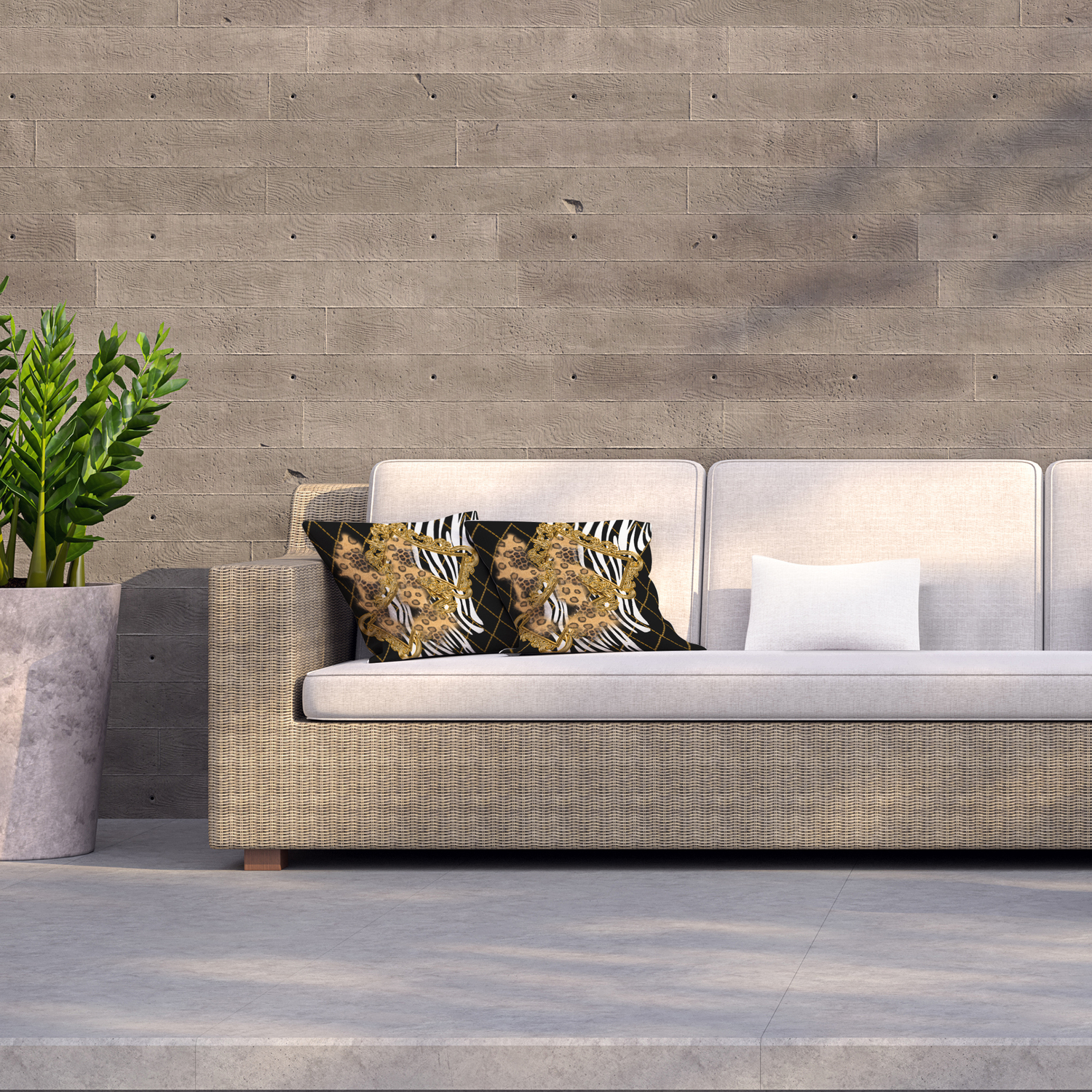 Leopard baroque Print Outdoor Cushion - Yellow / 60cm