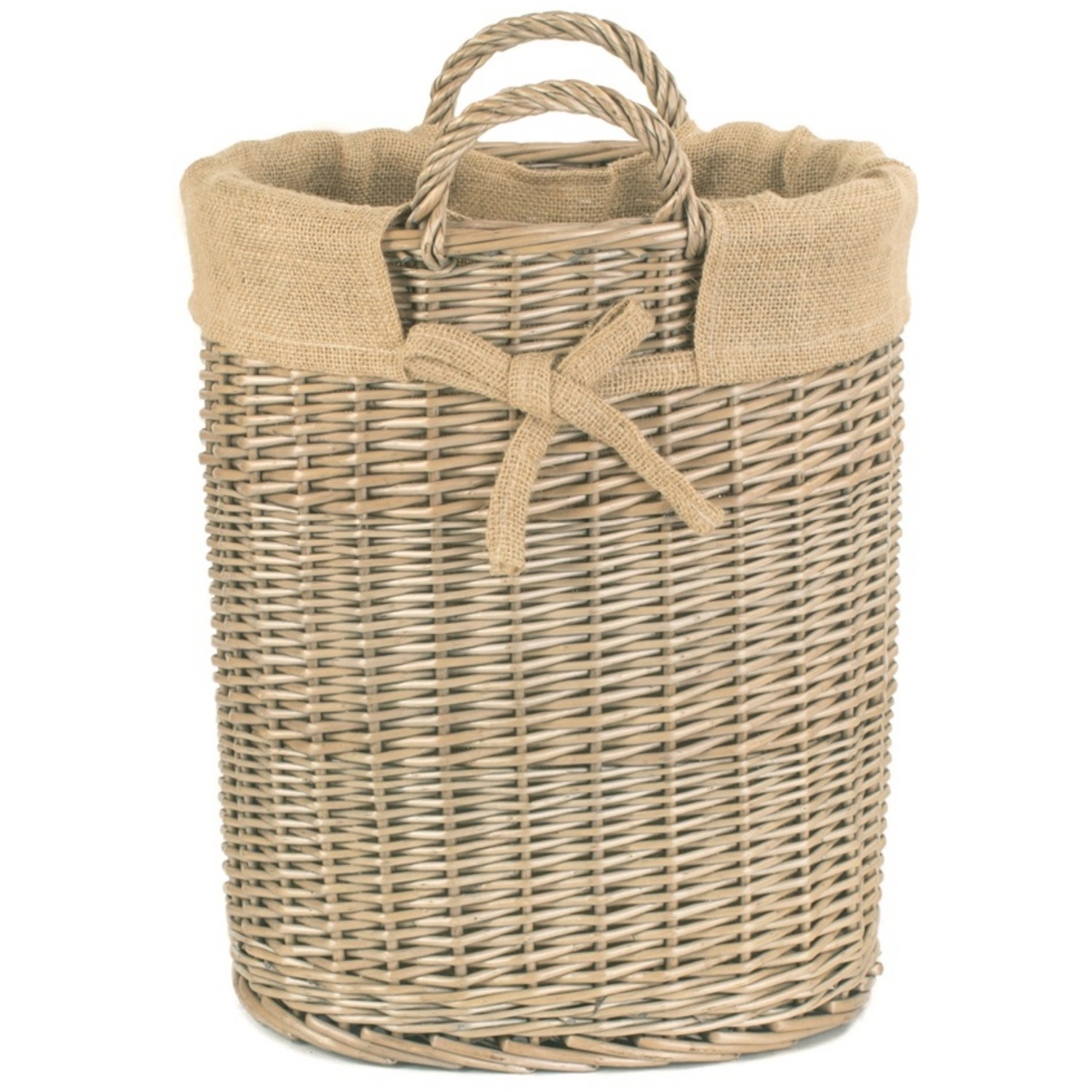 Small Oval Hessian Lined Log Basket - Brown