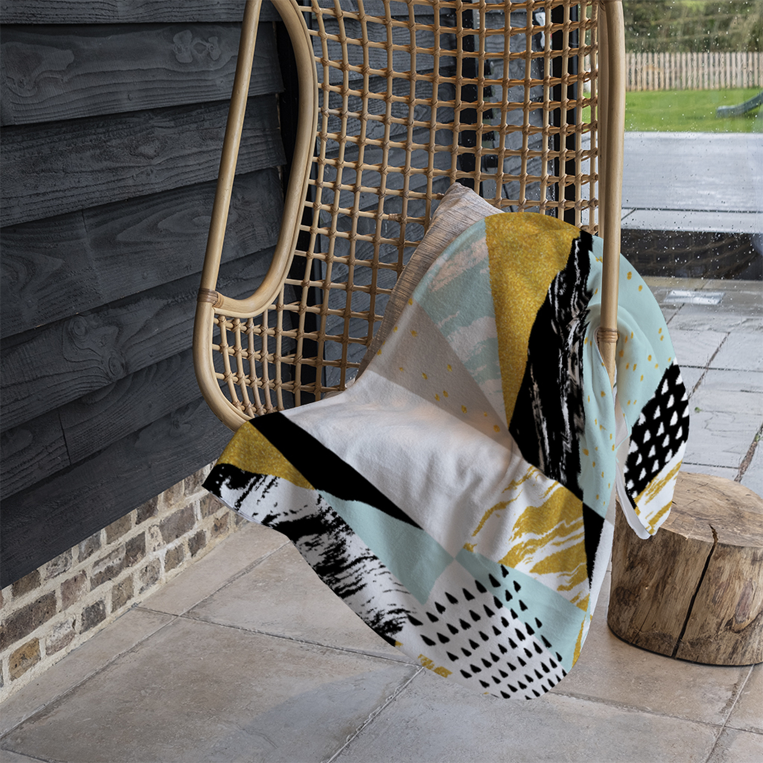 Geometric Shapes  Brush Strokes Blanket - Yellow