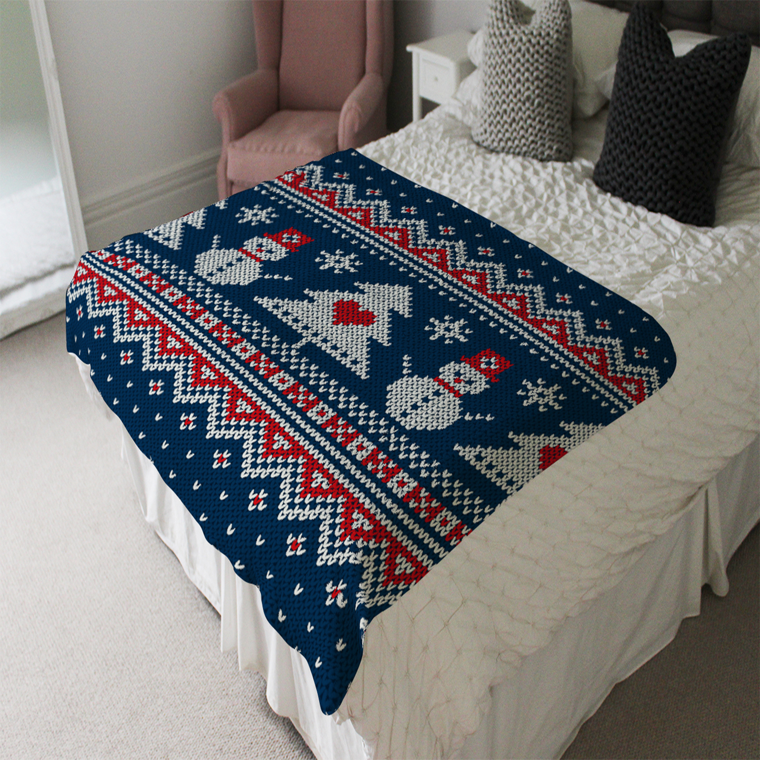 Winter Holiday Sweater Design Soft Blanket - Blue