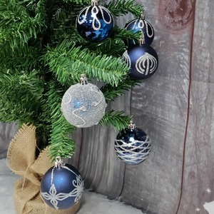 9 Decorated Deep Blue Christmas Tree Baubles Decoration Glitter 6cm