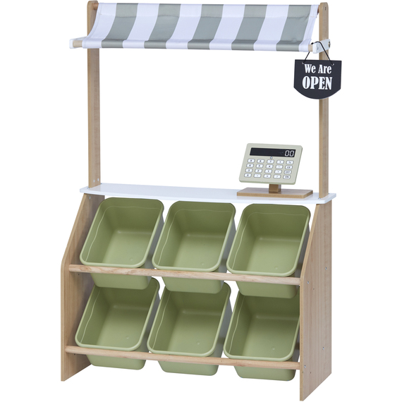 Wooden Play Market Stand with Storage Bins