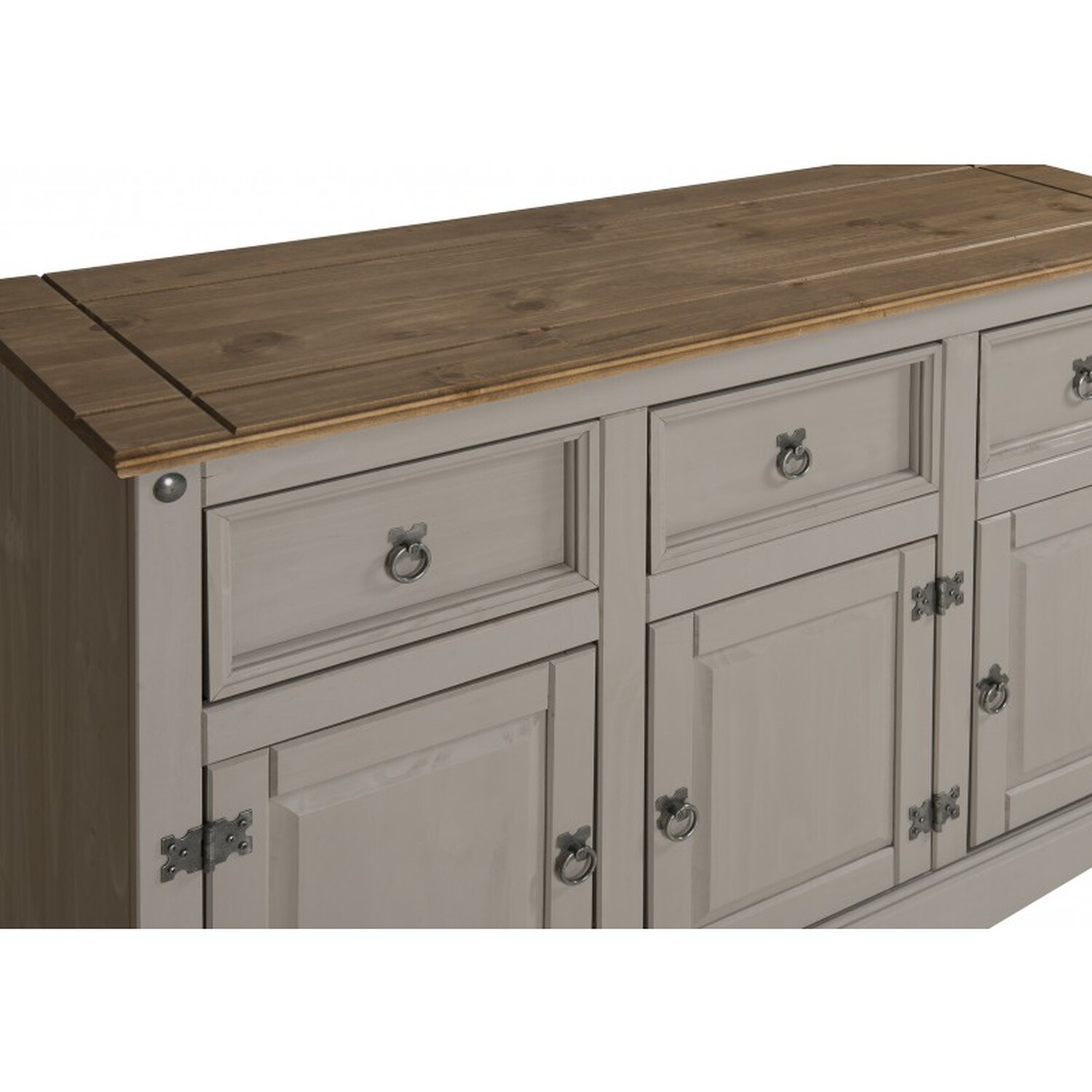 Corona 3 Door 3 Drawer Sideboard Solid Wooden Pine Wood Cabinet Cupboard - Distressed Grey Wax
