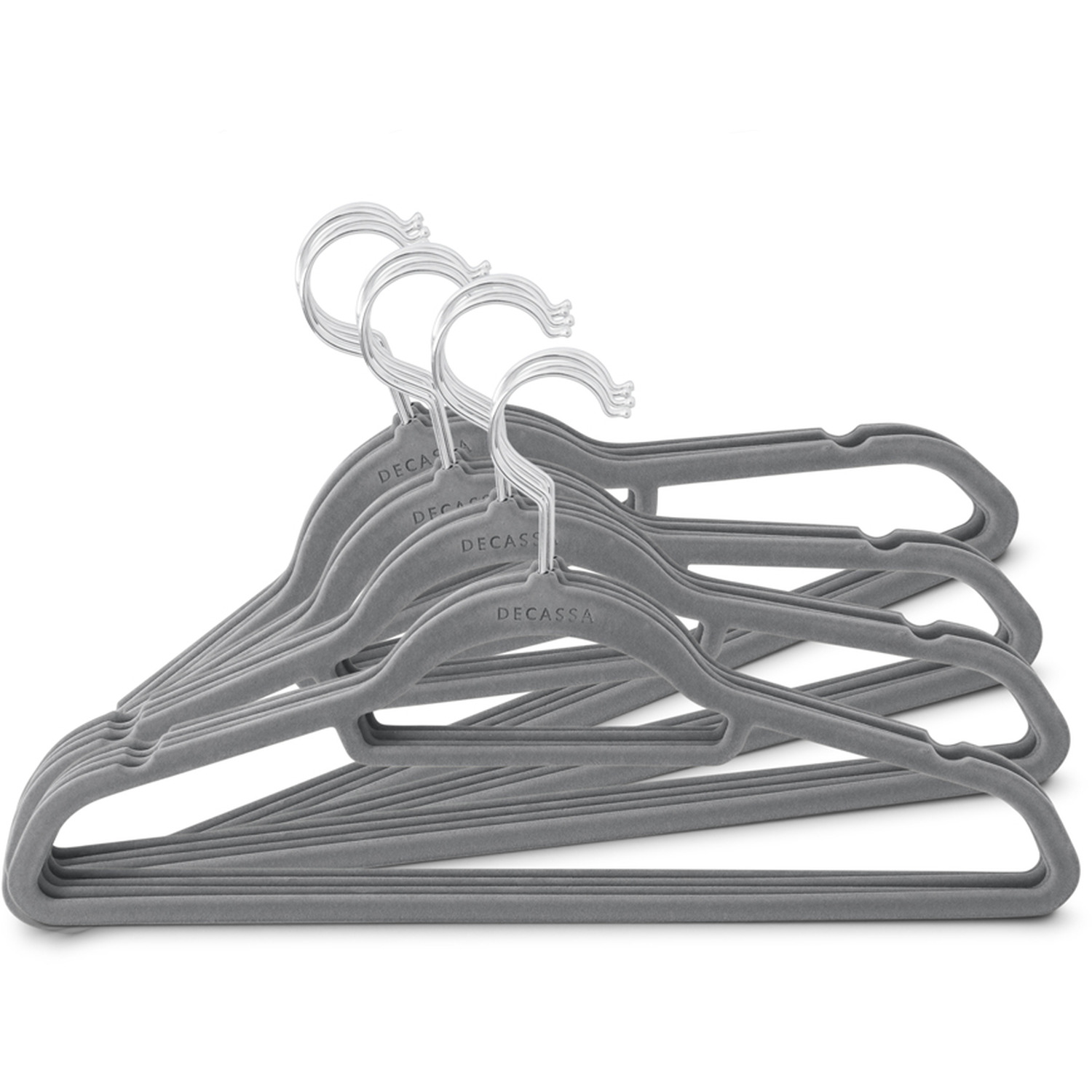 Image of 30 Grey Heavy Duty Non Slip Velvet Hangers With Trouser Tie Bar 360 Hook - Grey Hanger