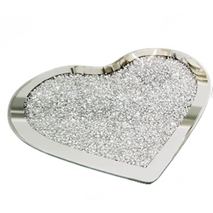 Set of 2x Mirror Full Crushed Jewel Heart Shaped Placemats