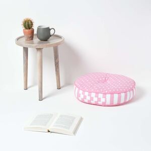 Pink Polka Dots and Stripes Childrens Round Floor Cushion