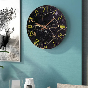 Dark Marble Textured Roman Wall Clock