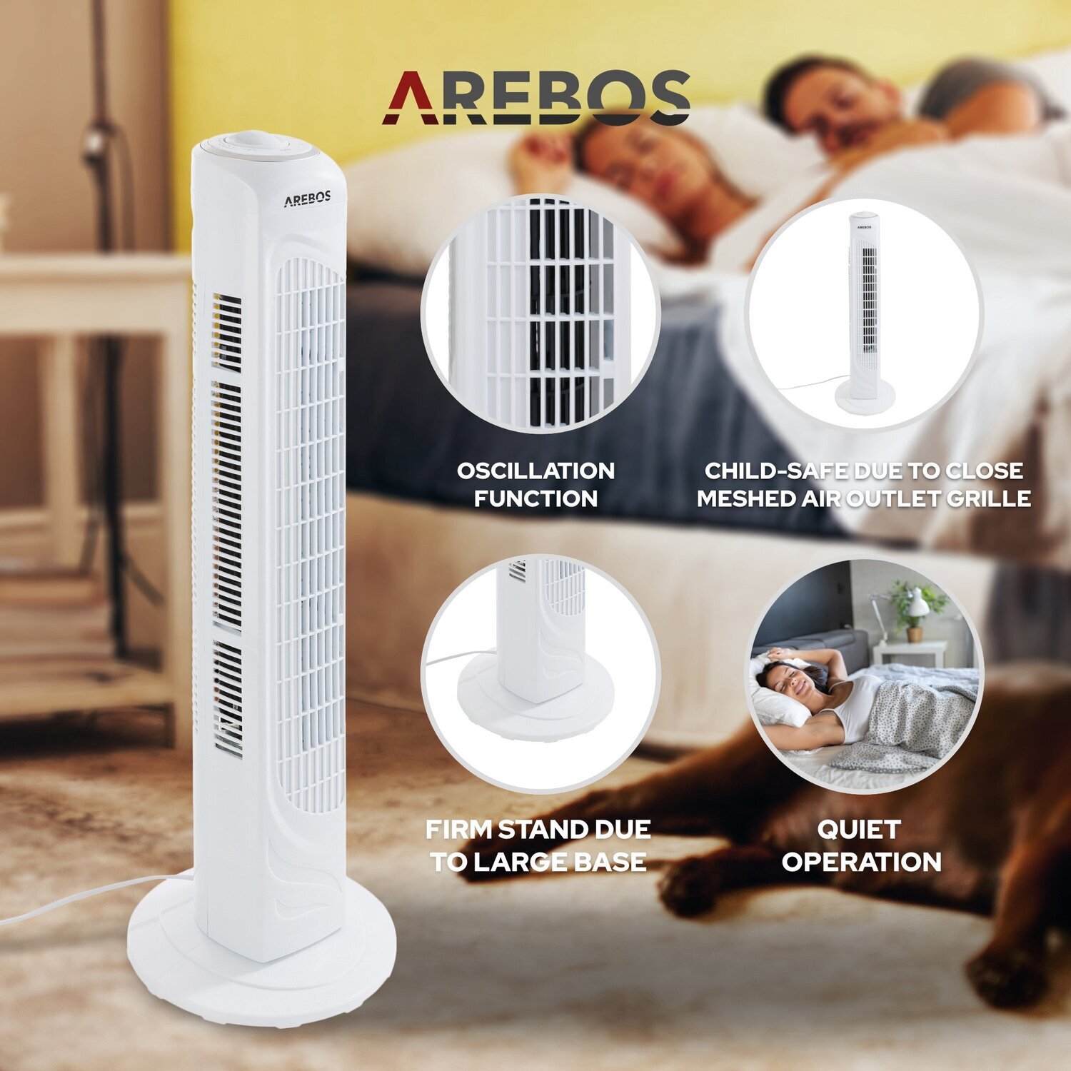 Surface Level Fan 50W 3 Speed Level Tower Fan