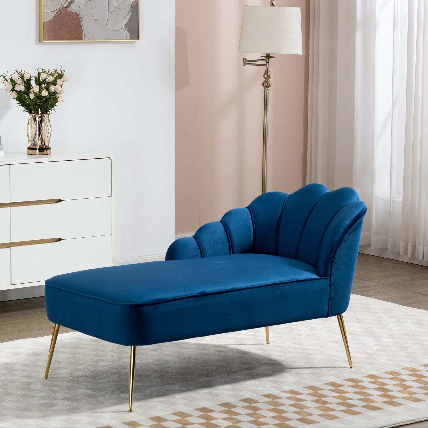 Artemis Home - Lissone Velvet Chaise Longue - Blue thumbnail