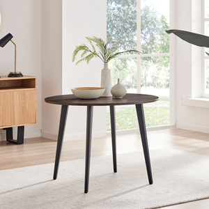 Koko Modern Melamine Walnut Effect Round Kitchen Dining Table with Black Legs