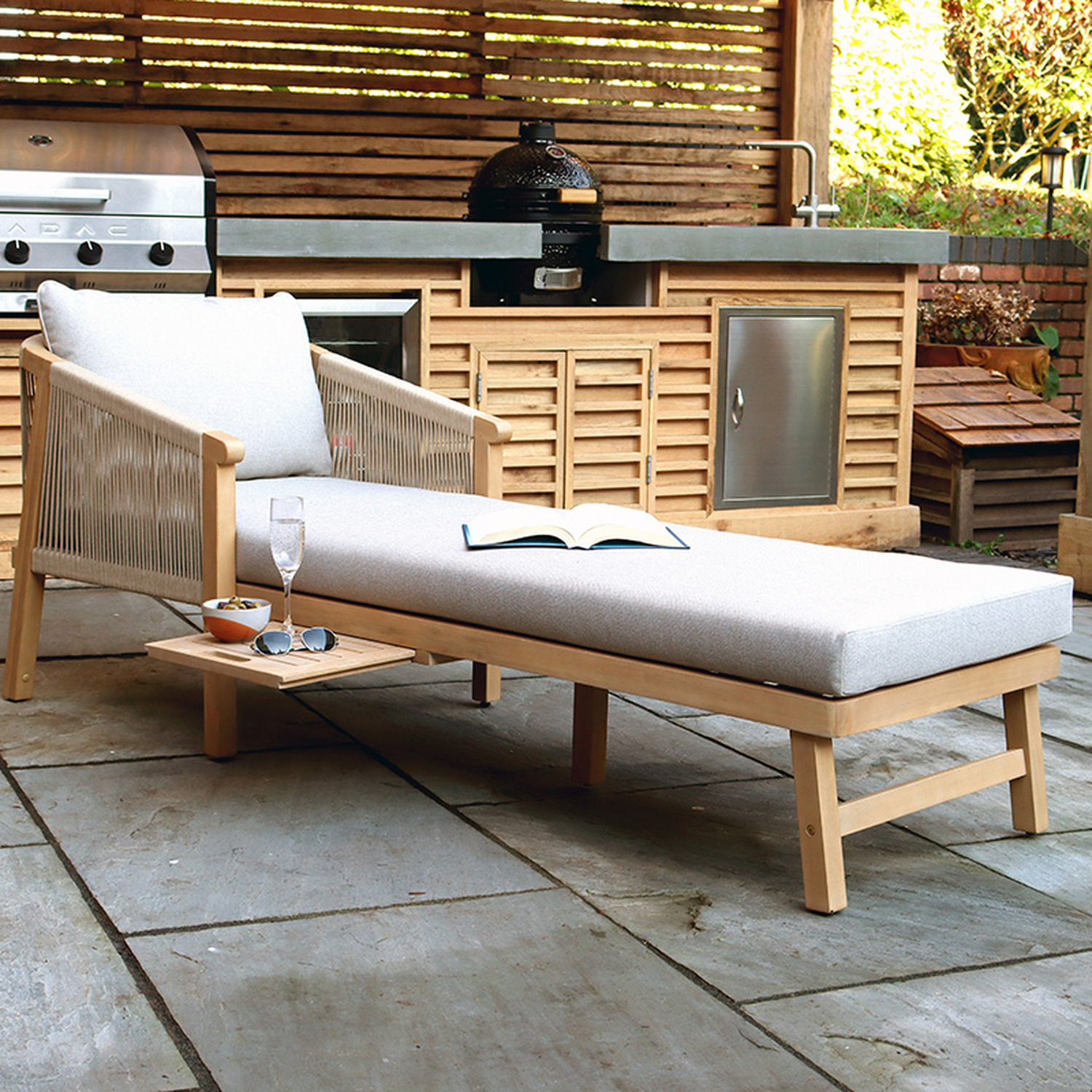 Roma Rope Sun Lounger With Side Table - Beige