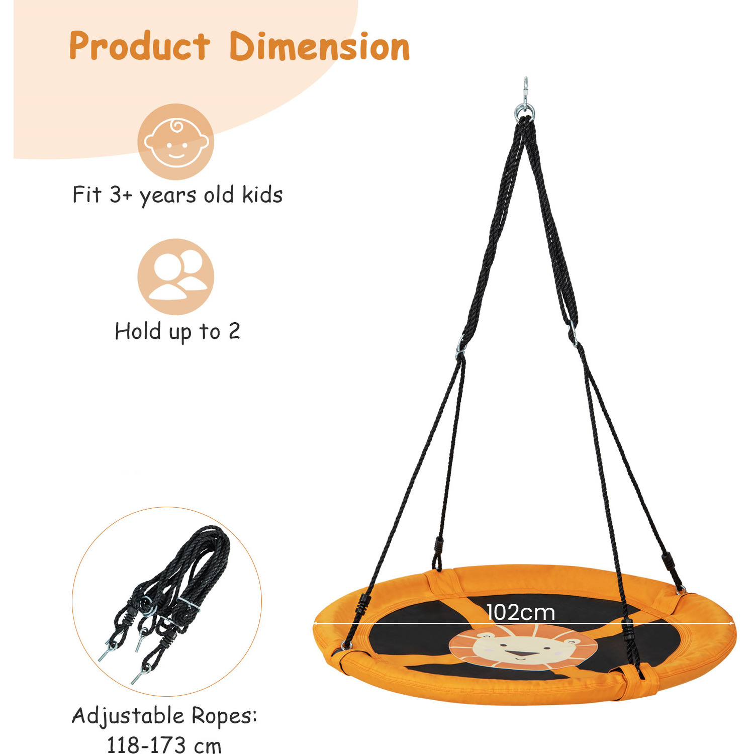 40 Inches Patio Saucer Tree Swing - Yellow