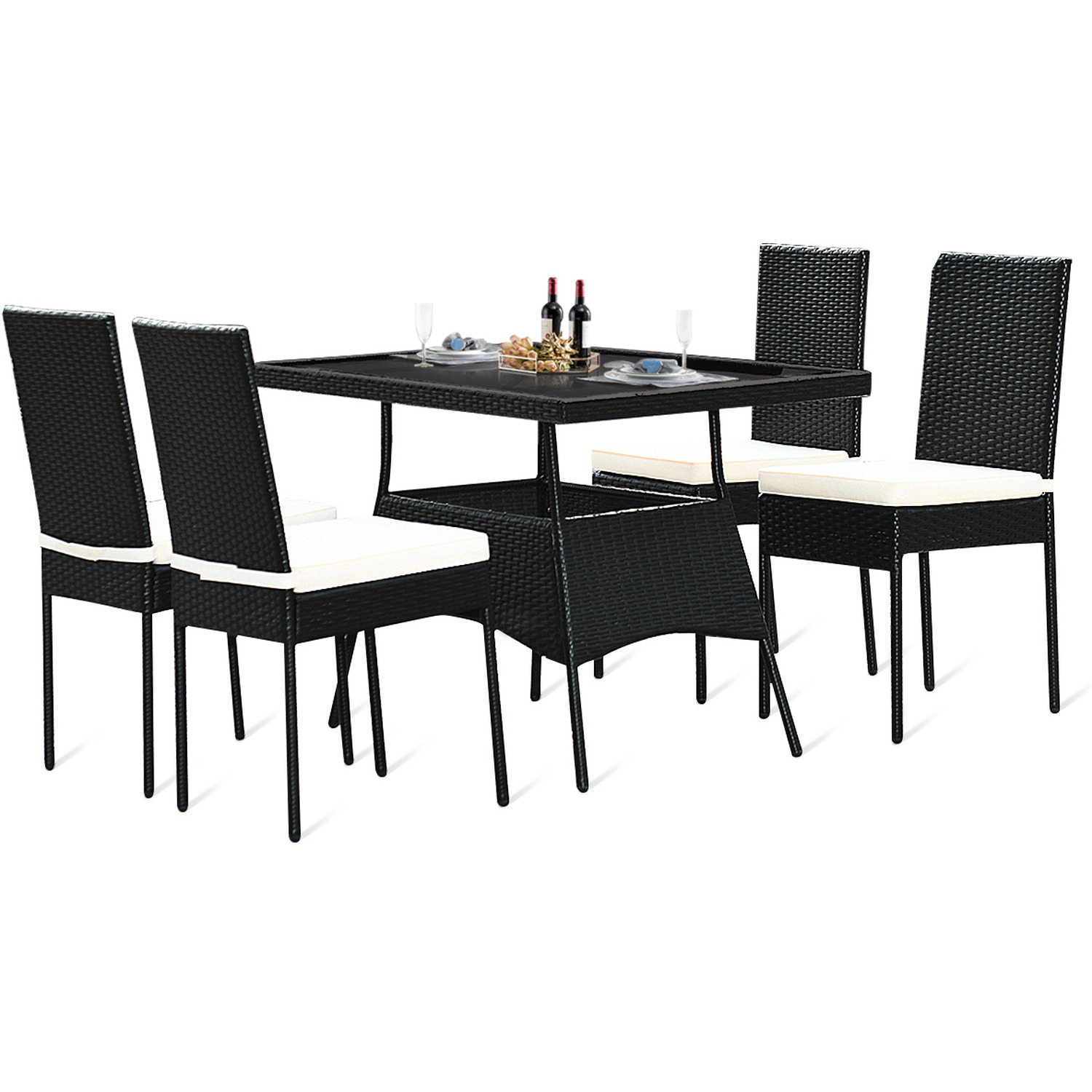 5-piece Patio Rattan Wicker Dining Set - Black